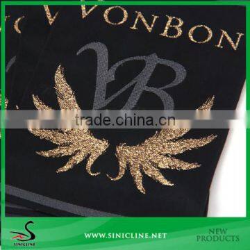 Sinicline custom made high end woven taffeta label with golden metallic thread