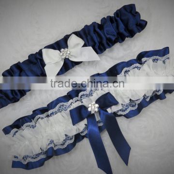 Navy Blue Bridal Garter Set,Keepsake And Toss Garter Set,Ribbon Lace Prom Garter