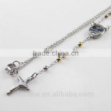 Stainless Steel Bead Jewelry Women's Cross Pendant Fashion Necklace 91826