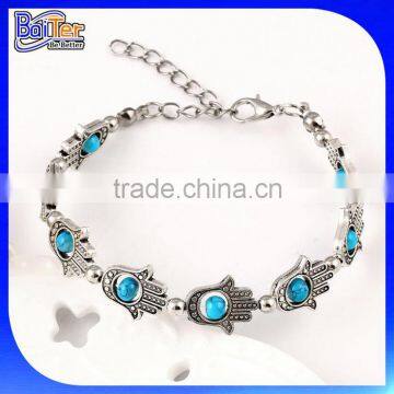 Wholesale Cheap Retro Hamsa Hand Shape Turquoise Bead Bracelet Alloy Palm Bracelet