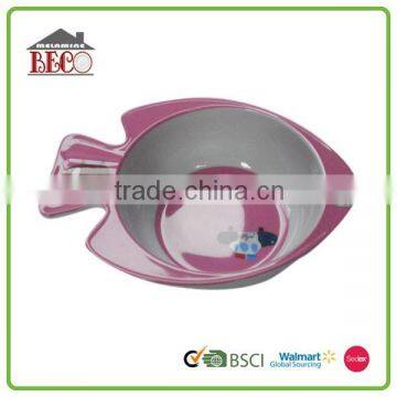 Unique design pink fish shape safety colored plastic children bowl