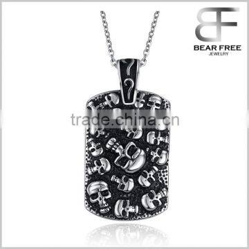 Men's Stainless Steel Gothic Skull Dog Tag Biker Pendant Necklace with 24" Link Chain