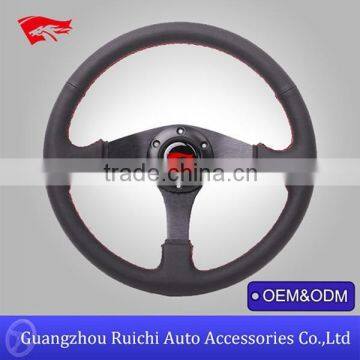 RACING STEERING WHEEL BLACK UNIVERSAL PVC LEATHER LIGHT ALUMINUM DISH STEERING WHEELS