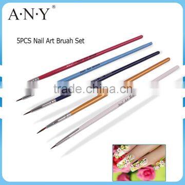 ANY Wood Handle 5 Piece Brush Sets Professional Nail Paint Brushes