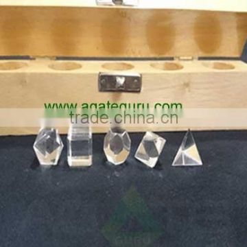 Crystal Quartz 5pcs Geometry Set with Wooden Box : Wholesale Geometry 5pcs Sets