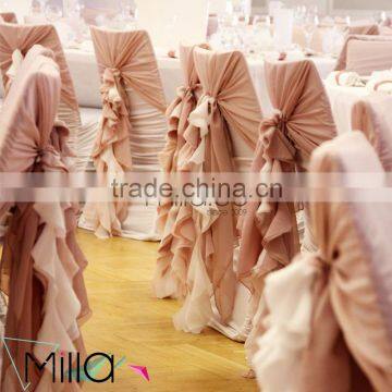 Hot Sale 2016 Wholesale Blush Chiffon Ruffled Wedding Chair Cover Sash Hood photo-3