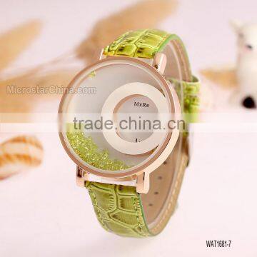 Elegant Women Quicksand Faux Leather Band Bracelet Round Dial Analog Wrist Watch photo-3