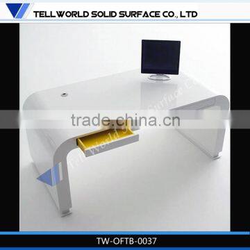 Top design Acrylic solid surface artificial stone U-shape white office desk/table