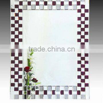 Modern Design Glass Mosaic Multi-faceted wall Mirror, Silver and Purple Mirror