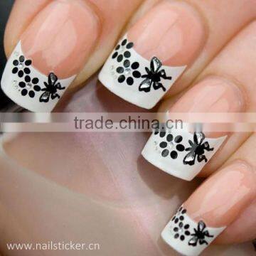 New glitter french manicure nail design wholesale butterfly rose flower nail art sticker nail suppliers