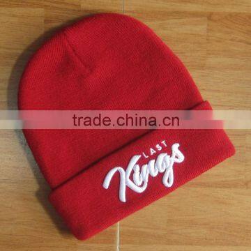 hot selling acrylic knitted embroidery beanie hats