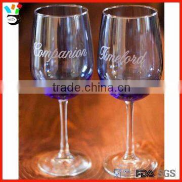 China glassware supplier long stem blue wine coupe glass