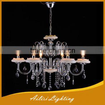 2016 Top Popular White Ceramic Chrome 6 Lights Crystal Candle Chandelier