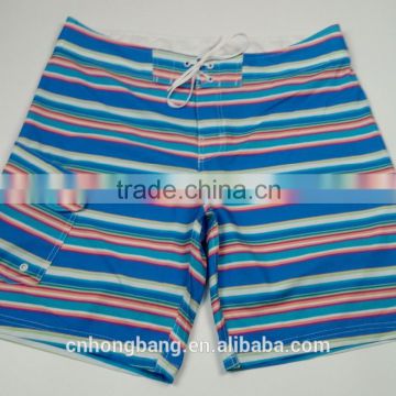 blue striped print fabric made men's board shorts in stock for swimming