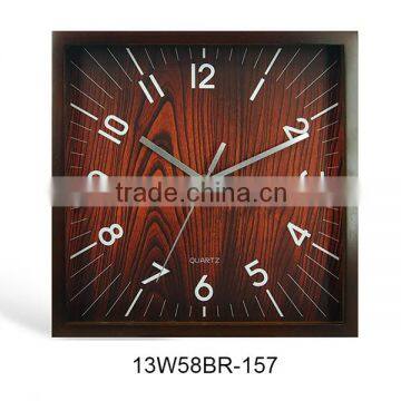 12 inch square wood quartz analog type clock design (12W58BR-157)