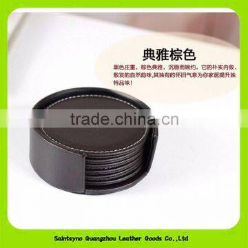 Solid Coffee Circular Cup Mat With Custom Logo, Faux Leather Coasters With Holder 16031 photo-2