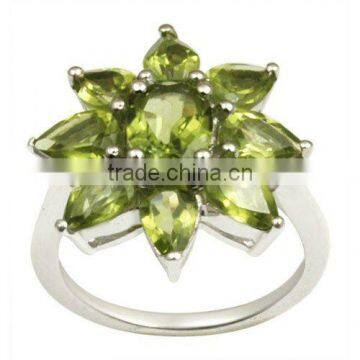 peridot silver ring, flower ring design, daily wear peridot ring