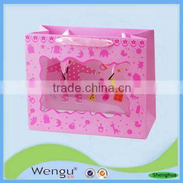 Newest design for pink matt laminated gift paper bag with PVC window manufacturer and supplier