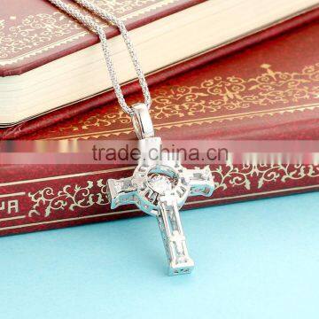 925 Sterling Silver Dancing Stone Gemstone Cross Pendant Jewelry SPG893W photo-3