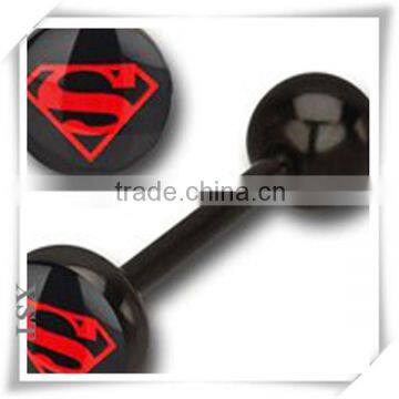 costume jewelry superman barbell bar acrylic black tongue ring