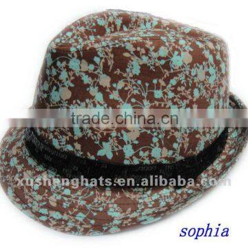 cotton fedora hat .charm printed trilby hat.hot sell hat.cheap fedora hat.