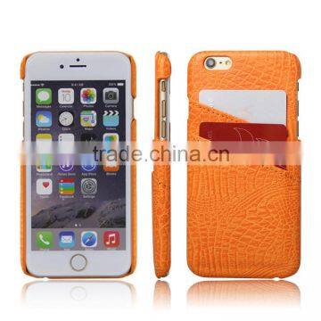 Best High Quality PU CROCO Mobile Phone Case for IPhone 6 Orange Housing With Two Card Slots