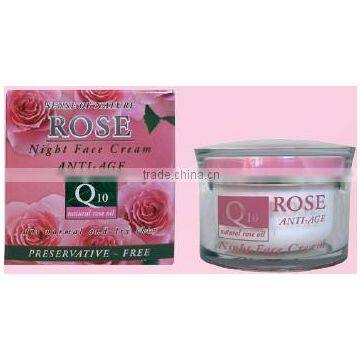 Face Cream Night with Q10 and Rose Oil - 50ml. Alcohol and Paraben Free. Made in EU. Private Label Available.