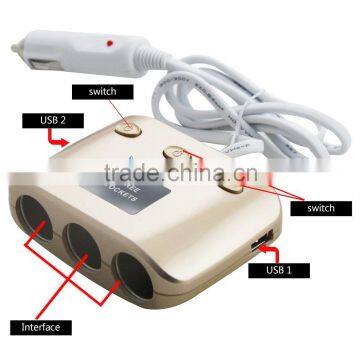 Sidiou Group A Drag Three Car Cigarette Lighter Dual USB Power Adapter One in Three Car Charger photo-5