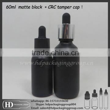 child proof cap ELIQUID glass bottles matte black 60ml childproof tamper dropper bottle