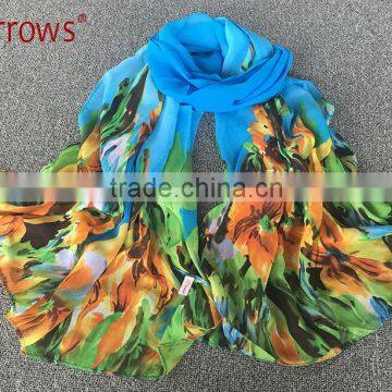 2016 Fashion Ladies Flower Print Chiffon Viscose Fashion Scarf Shawls and Stoles Solid Color photo-3