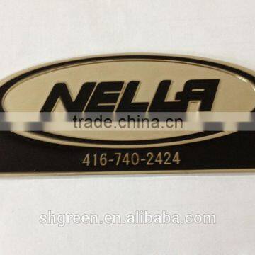 Japan gloden metal plate with black engraved logo