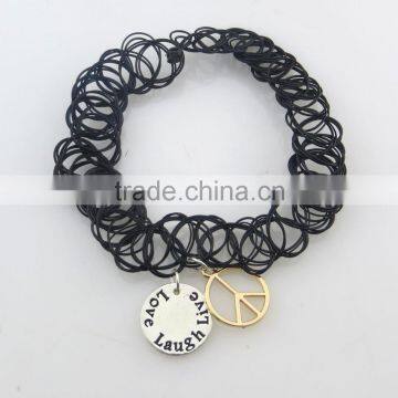 Fashion design love laugh live stretch rope bracelet