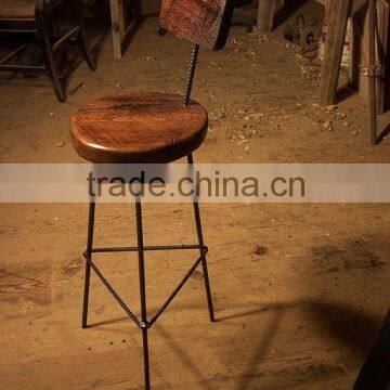 WOODEN SEAT INDUSTRIAL BAR STOOL , HIGH BAR STOOL , COUNTER CHAIR WITH WOODEN BACK