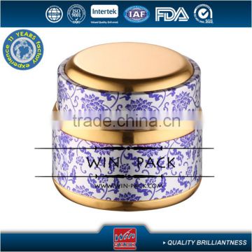 Chinese style round type cream jar,round plastic jar with yellow cap top and cap rim