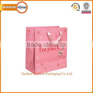 Custom high quality colorful printed logo papr gift bag with ribbon handle