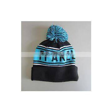 Custom Jacquard Knit Pom Beanie with Embroidery,knitte, jacquard pattern custom pom beanies,00%ACRYLIC JACQUARD BEANIE HAT