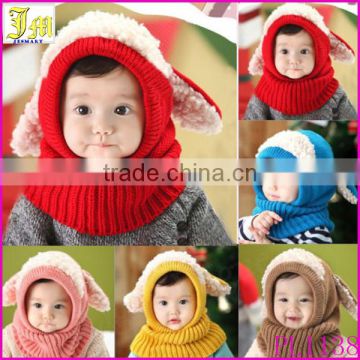 Wholesale Winter Beanie Baby Kids Boy Girls Warm Hat Hooded Scarf Earflap Knit Wool Cap