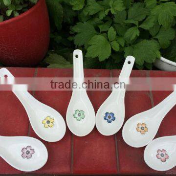 SP-1541 Haonai flower decal ceramic spoon, ceramic soup spoon