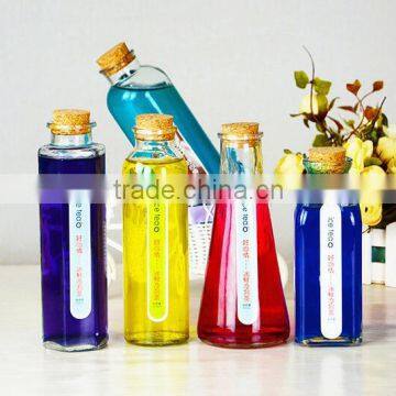 New shape juice glass bottle with cork lid special shape glass bottle square glass bottle with cork