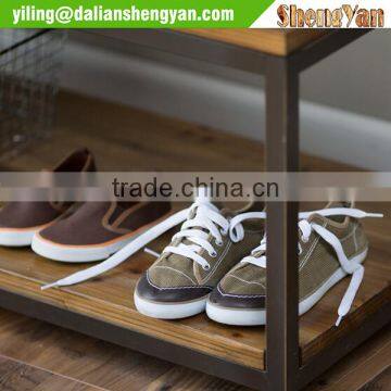 Metal&Wood Mixed Living Room Storage Shelf With Coat Hanger photo-3