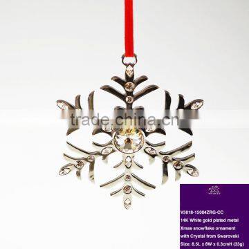 VICACCI 14K White Gold Plated Metal Xmas Snowflake Ornament with White Crystals from Swarovski