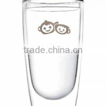 320ml lovely insulated double wall glass cup with lid