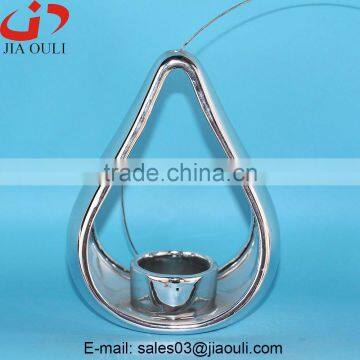 Quality Home Decoration Ceramic Plating Silver Hanging Tealight Candle Holder photo-2