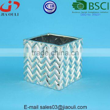 New Design Electric Plating Copper and Light Gold Geometry Patterned Square Ceramic Planter Pot photo-3