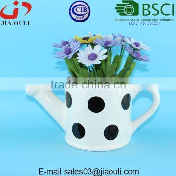 With Black Polka Dots Ceramic Watering Can Shape Garden Pots and Planters Flower Pots photo-2