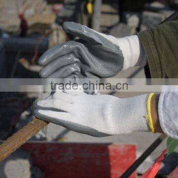 NMSAFETY EN 388 13 gauge white nylon liner grey smooth finish nitrile anti slip safety gloves