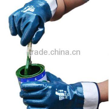 DDSAFETY Cotton Jersey Liner Safety Cuff With Full Blue Nitrile Coating Heavy Duty Glove photo-4