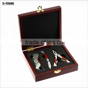 44061 high quality lockback knife set multi plier with wooden box