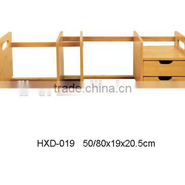 Factory Expandable and Adjustable Bookshelf,Bamboo Desk Organizer with 2 Drawers