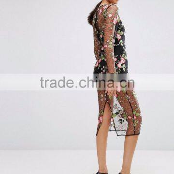 Lace Floral Mesh With Appliqued Dress With Bodysuit photo-2